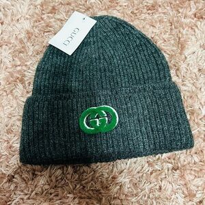 Charcoal Knit Beanie with Green Emblem